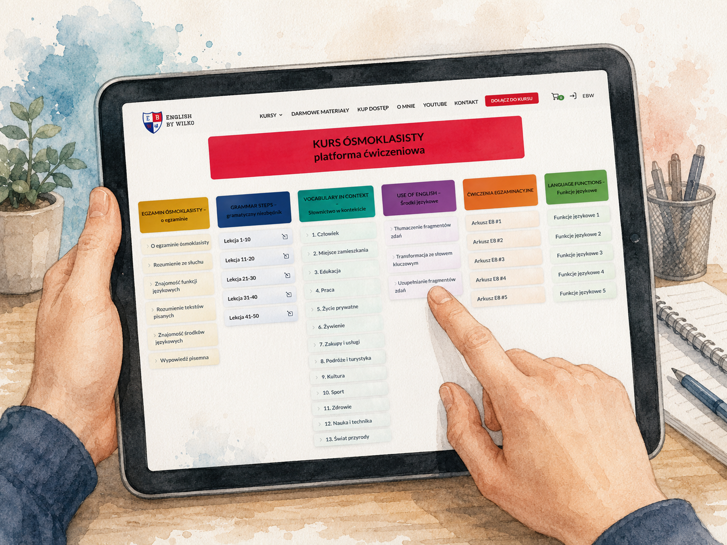Widok platformy ćwiczeniowej kursu ósmoklasisty English by Wilko